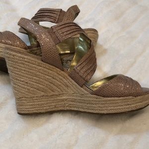 Snakeskin wide strap wedges size 8